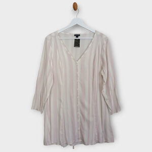 Torrid Shirt Women 1 Purple White Striped Lagenlook Stretch 3/4 Sleeve Button Up